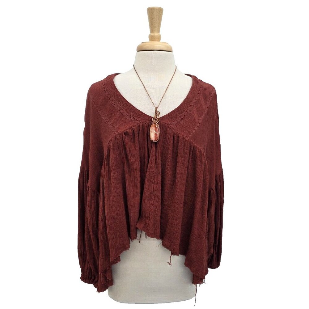 Shein Bohemela Women's V-Neck Oversized Asymmetrical Hem Shirt Womens XS Brown